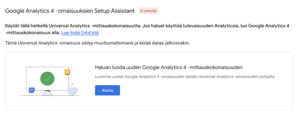 Kuvakaappaus GA4-tilin luomisesta