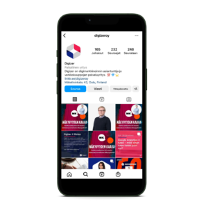 Digizerin instagram-profiili iPhoneen upotettuna