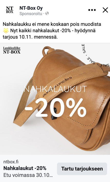 NT-Boxin ALE-mainos Facebookissa