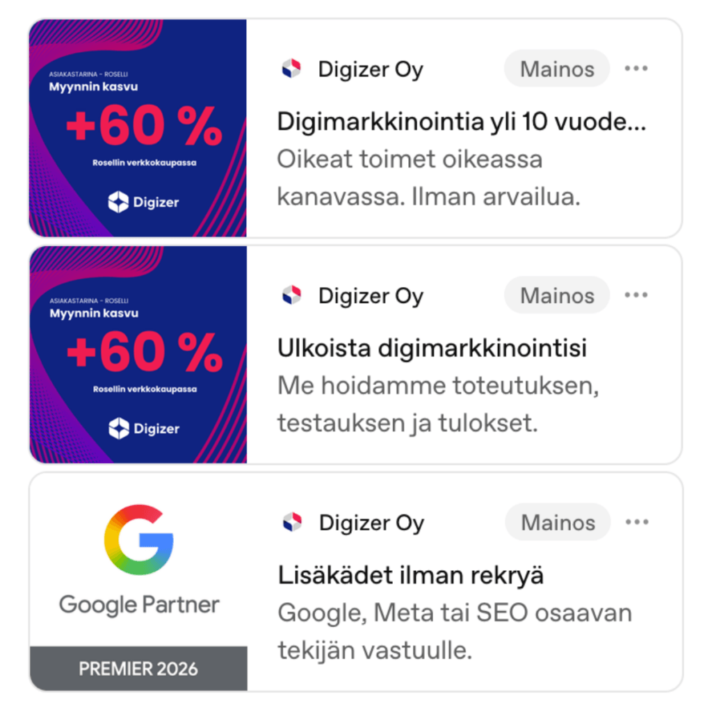 Esimerkkejä ChatGPT:n mainoksista Digizeriltä